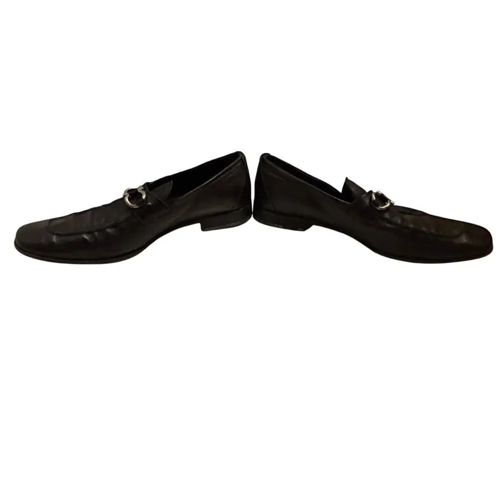 Salvatore Ferragamo loafers featuring silver Gancini bit hardware, men’s size 9